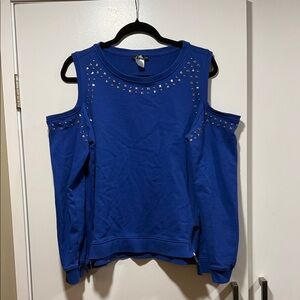 VENUS Royal Blue Cold Shoulder Sweatshirt
